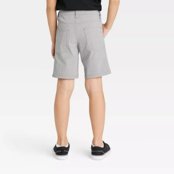 Boys' Gray Shorts Quick Dry Flat Front At the Knee Chino - Cat & Jack stretchy - Picture 2 of 3